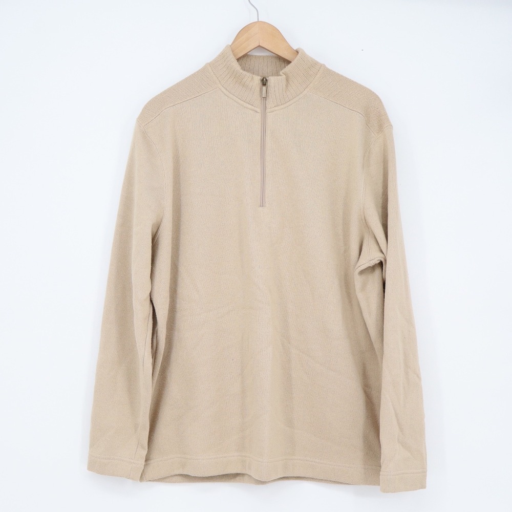 Aspen Mens XL Quarter Zip Pullover Sweater Tan Beige Fleece Lined Mock Neck
